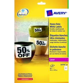 9408657 Avery L4774-20 Avery L4774-20 Heavy duty label 99,1x139 80 etiketter pr pakke (20 ark à 4 etik)